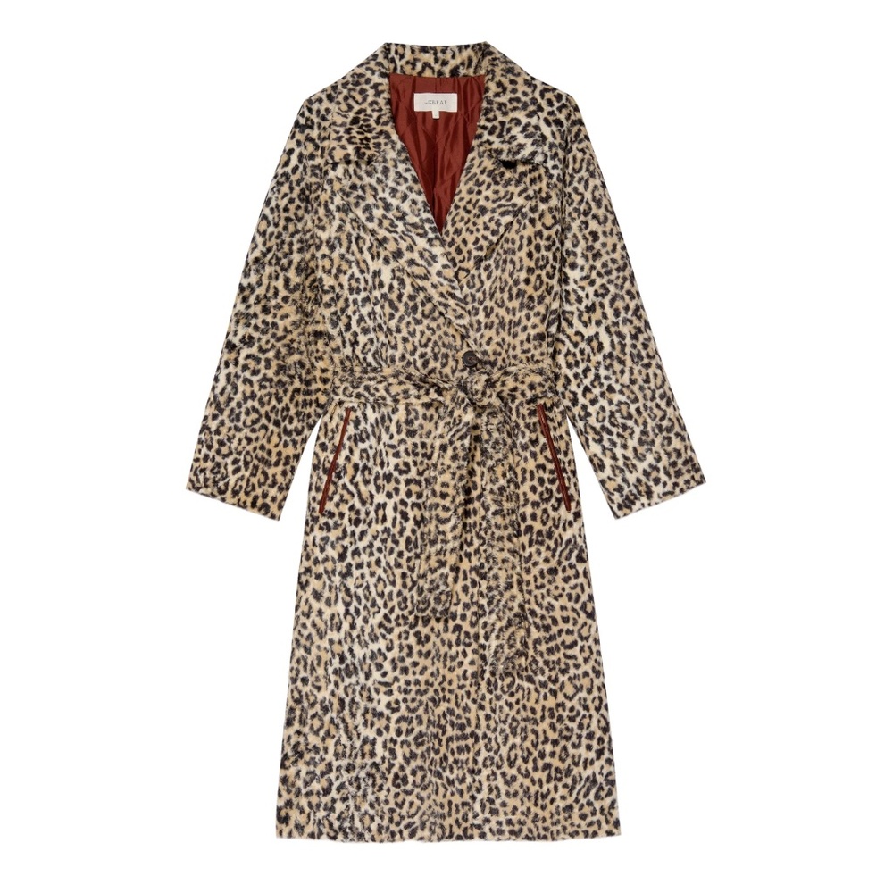 NWT - THE GREAT LONG BELTED COAT - VINTAGE LEOPARD
